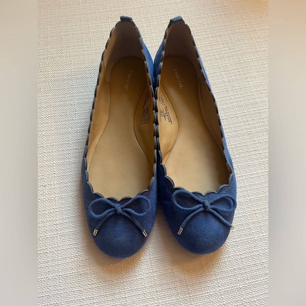 Blue Suede Scalloped Lands' End Ballet Flats